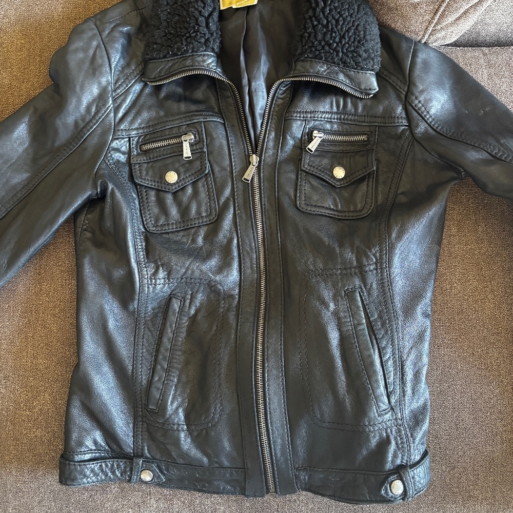 Michael Kors Leather Bomber Jacket